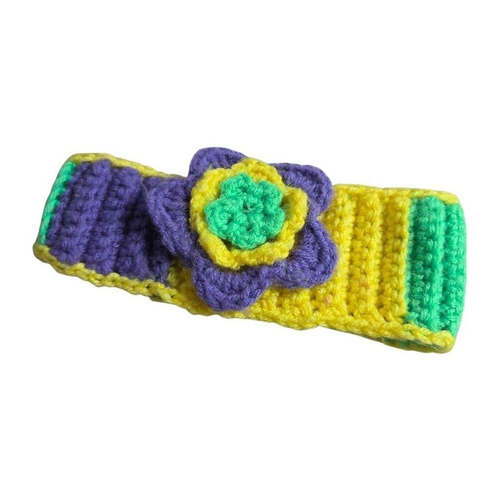 Mardi Gras Crochet headband Child 9"